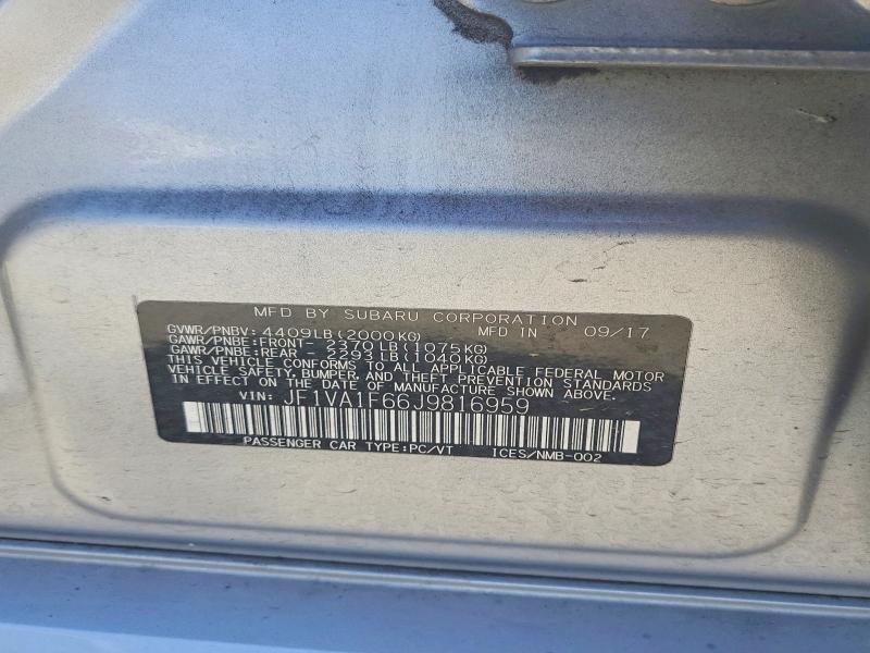 Продаж на аукціоні авто 2018 Subaru Wrx, vin: JF1VA1F66J9816959, номер лоту: 51854946
