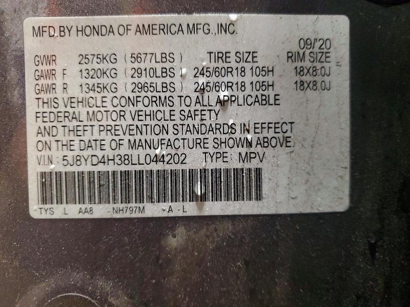 Aukcja sprzedaży 2020 Acura Mdx, vin: 5J8YD4H38LL044202, numer aukcji: 51146866