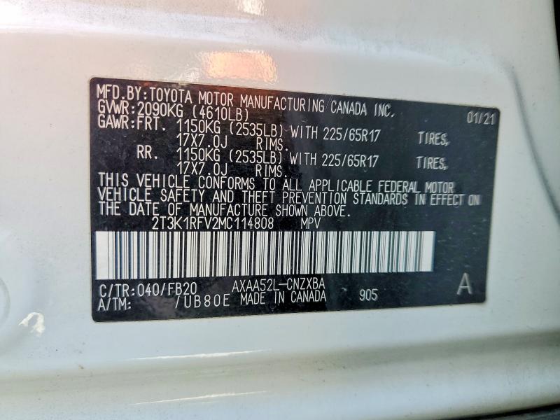 2021 Toyota Rav4 მანქანა იყიდება აუქციონზე, vin: 2T3K1RFV2MC114808, აუქციონის ნომერი: 49021556