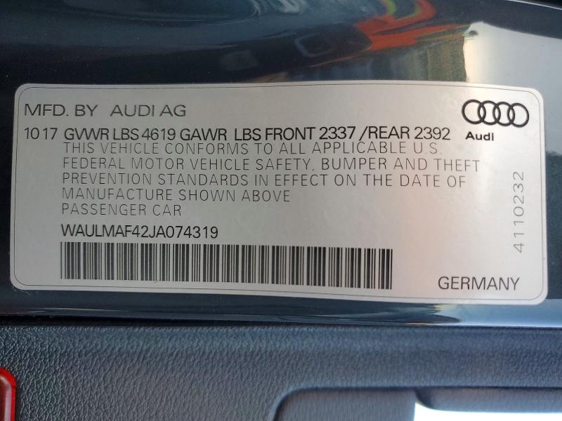 2018 Audi A4 მანქანა იყიდება აუქციონზე, vin: WAULMAF42JA074319, აუქციონის ნომერი: 49972506