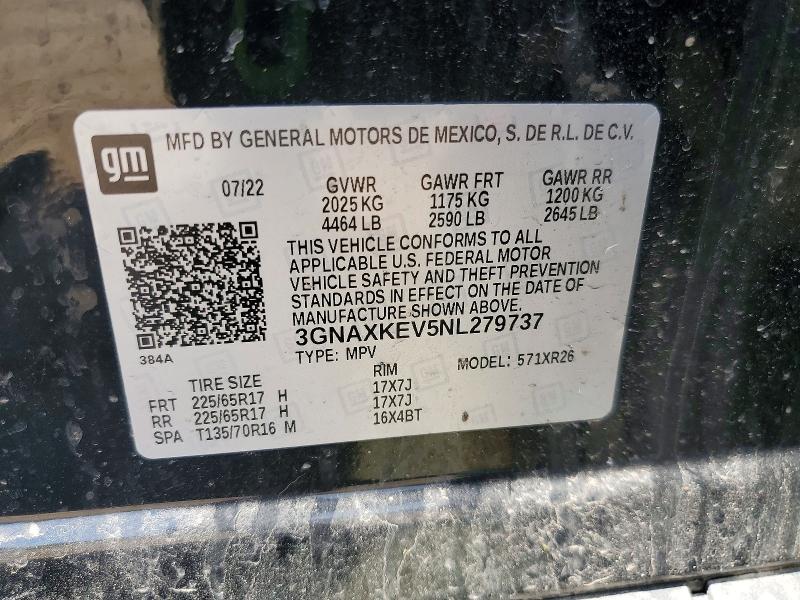 2022 Chevrolet Equinox მანქანა იყიდება აუქციონზე, vin: 3GNAXKEV5NL279737, აუქციონის ნომერი: 50903566