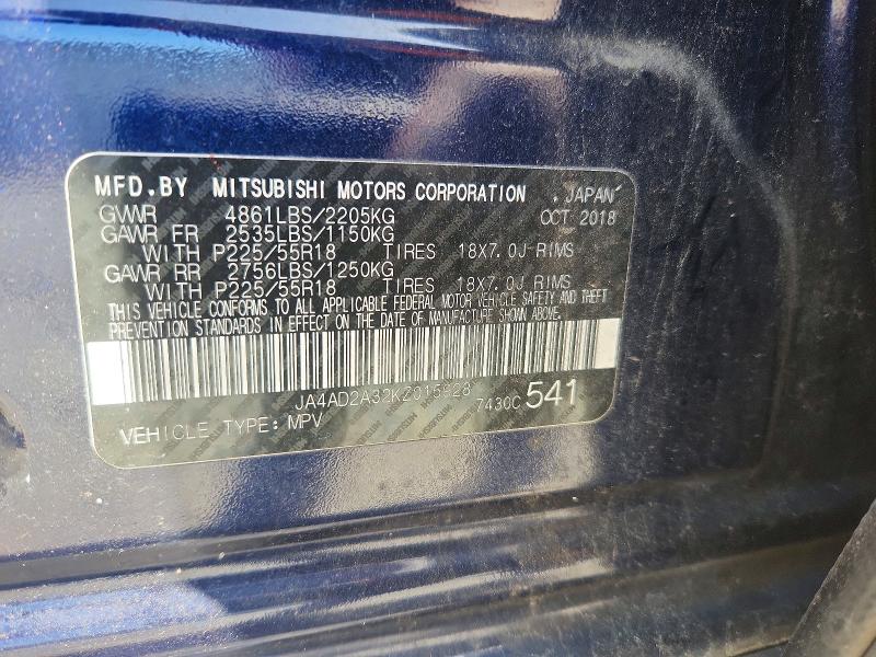 Продаж на аукціоні авто 2019 Mitsubishi Outlander, vin: JA4AD2A32KZ015928, номер лоту: 49389976