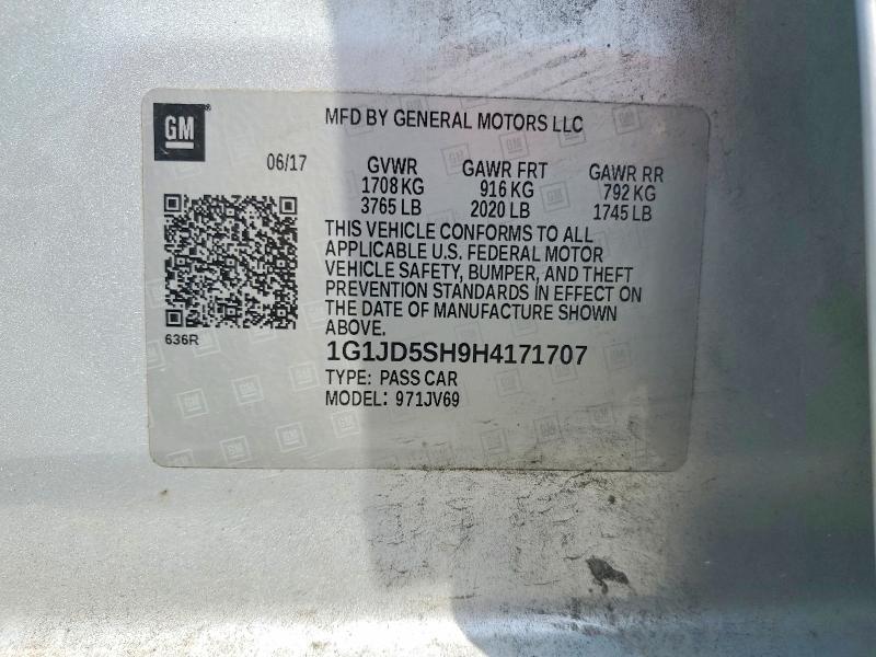 Aukcja sprzedaży 2017 Chevrolet Sonic, vin: 1G1JD5SH9H4171707, numer aukcji: 50699546