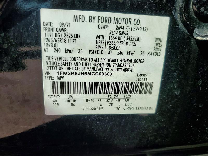 Продаж на аукціоні авто 2021 Ford Explorer, vin: 1FMSK8JH6MGC09600, номер лоту: 50755896
