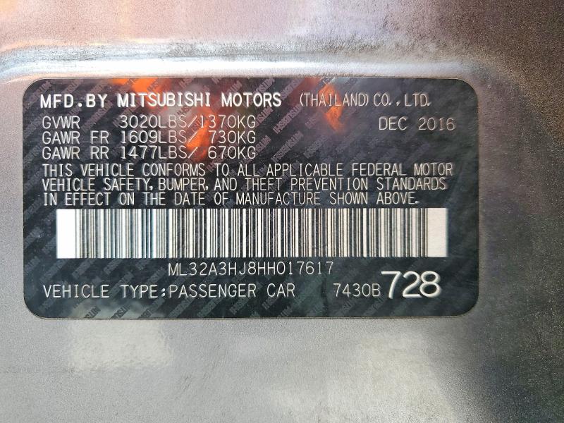 Продаж на аукціоні авто 2017 Mitsubishi Mirage, vin: ML32A3HJ8HH017617, номер лоту: 48236806