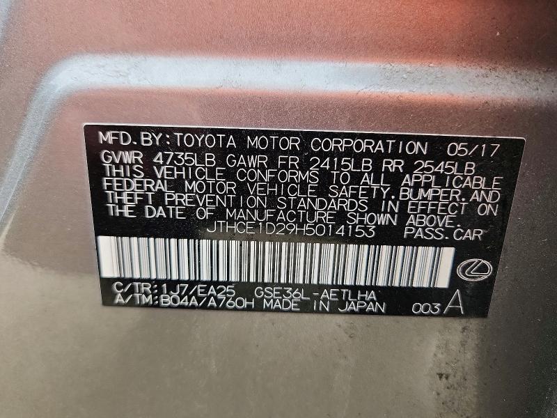 Aukcja sprzedaży 2017 Lexus Is 350, vin: JTHCE1D29H5014153, numer aukcji: 48967016