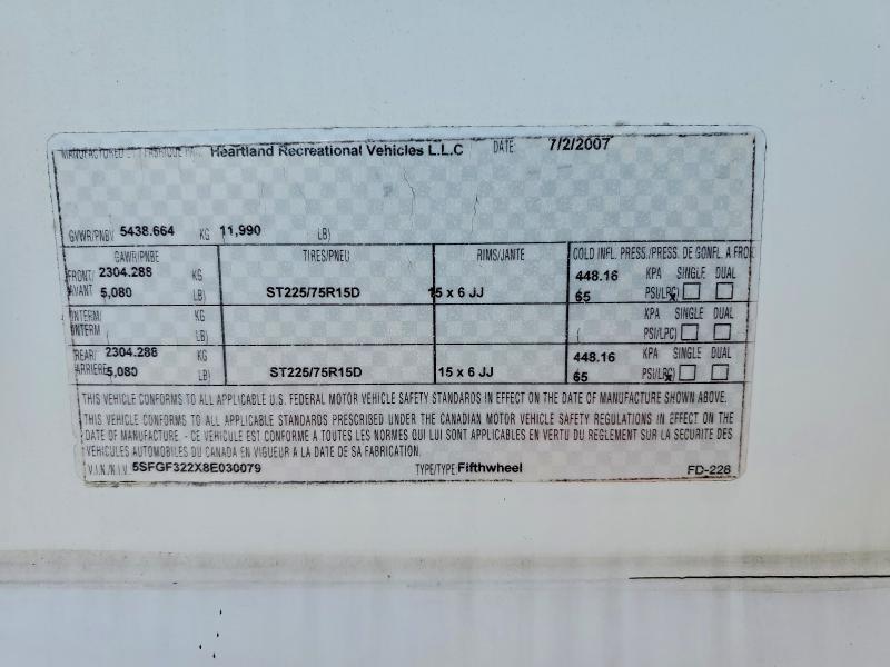2008 Sundance Recreational Vehicle (rv) მანქანა იყიდება აუქციონზე, vin: 5SFGF322X8E030079, აუქციონის ნომერი: 50339966