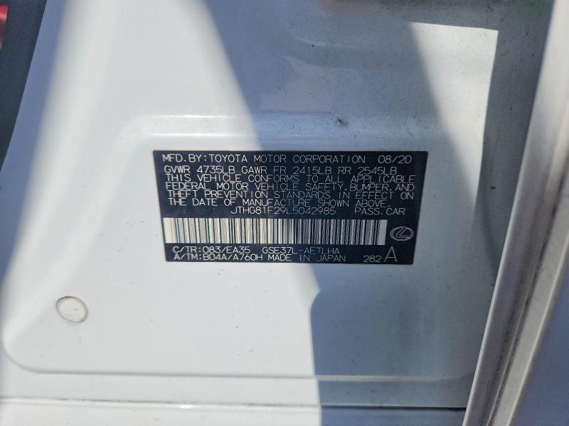 2020 Lexus Is მანქანა იყიდება აუქციონზე, vin: JTHG81F29L5042985, აუქციონის ნომერი: 50242806
