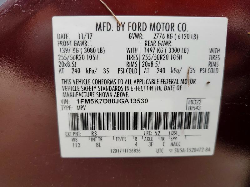Aukcja sprzedaży 2018 Ford Explorer, vin: 1FM5K7D88JGA13530, numer aukcji: 50629516