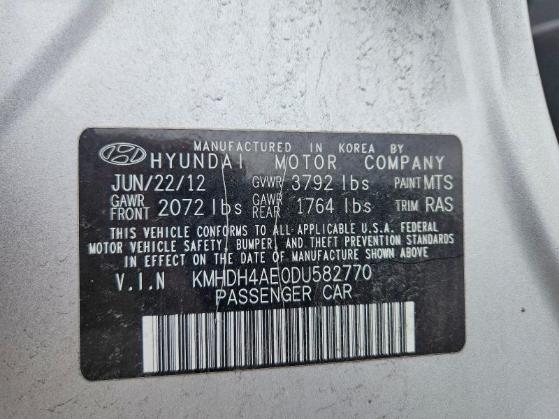 2013 Hyundai Elantra მანქანა იყიდება აუქციონზე, vin: KMHDH4AE0DU582770, აუქციონის ნომერი: 51897496