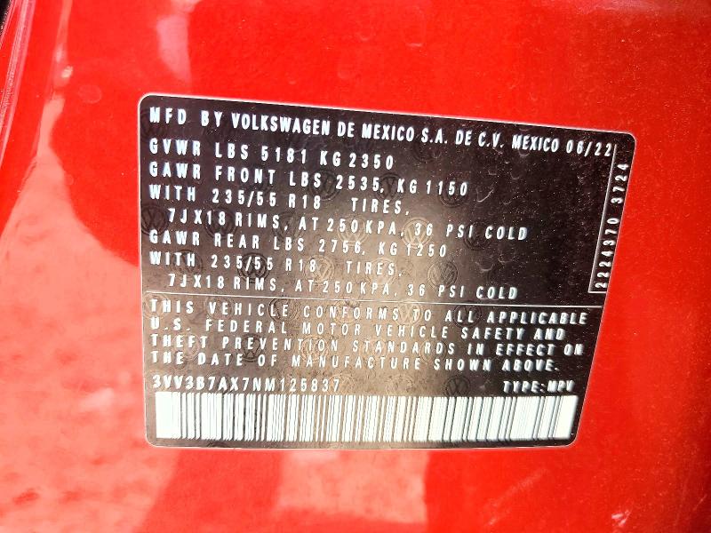 Продаж на аукціоні авто 2022 Volkswagen Tiguan, vin: 3VV3B7AX7NM125837, номер лоту: 49056676