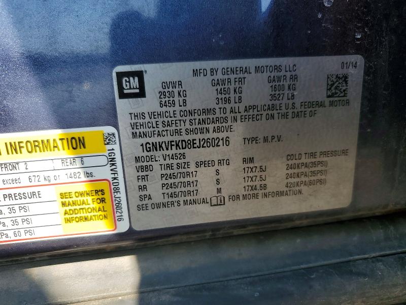 Aukcja sprzedaży 2014 Chevrolet Traverse, vin: 1GNKVFKD8EJ260216, numer aukcji: 49073266