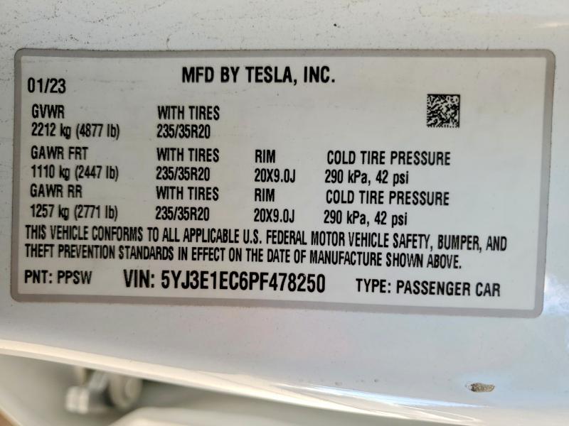 Aukcja sprzedaży 2023 Tesla Model 3, vin: 5YJ3E1EC6PF478250, numer aukcji: 48489006