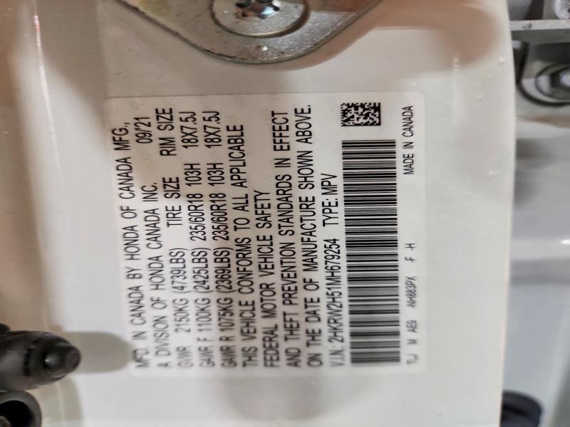 48418136 :رقم المزاد ، 2HKRW2H51MH679254 vin ، 2021 Honda Cr-v مزاد بيع