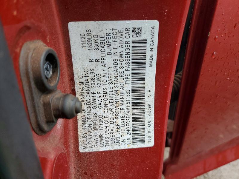 Aukcja sprzedaży 2021 Honda Civic, vin: 2HGFC2F64MH511562, numer aukcji: 49707506