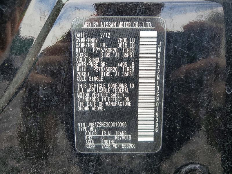 49704376 :رقم المزاد ، JN8AZ2NE3C9019396 vin ، 2012 Infiniti Qx56 مزاد بيع