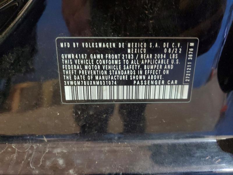 Продаж на аукціоні авто 2022 Volkswagen Jetta, vin: 3VWGM7BUXNM031074, номер лоту: 49988376