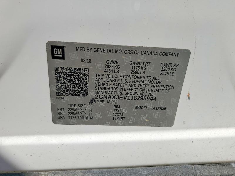 Aukcja sprzedaży 2018 Chevrolet Equinox, vin: 2GNAXJEV1J6295944, numer aukcji: 50951916