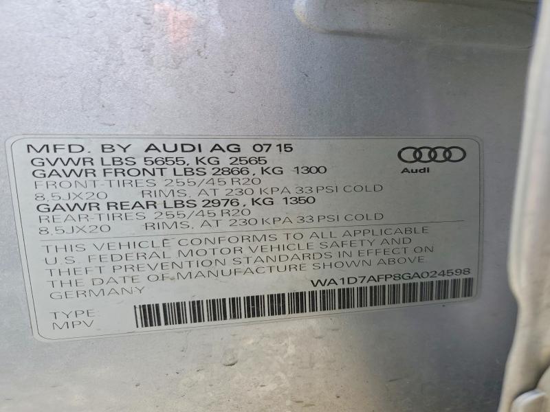 49652696 :رقم المزاد ، WA1D7AFP8GA024598 vin ، 2016 Audi Q5 مزاد بيع