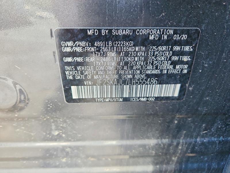 Продаж на аукціоні авто 2020 Subaru Forester, vin: JF2SKAJC7LH555486, номер лоту: 50329766