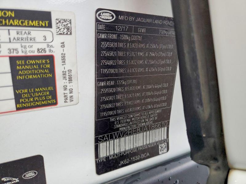 Aukcja sprzedaży 2018 Land Rover Range Rover Sport, vin: SALWV2RE8JA186610, numer aukcji: 51820016