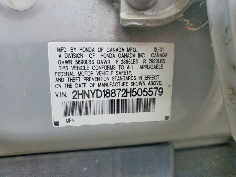 Продажа на аукционе авто 2002 Acura Mdx, vin: 2HNYD18872H505579, номер лота: 50962456