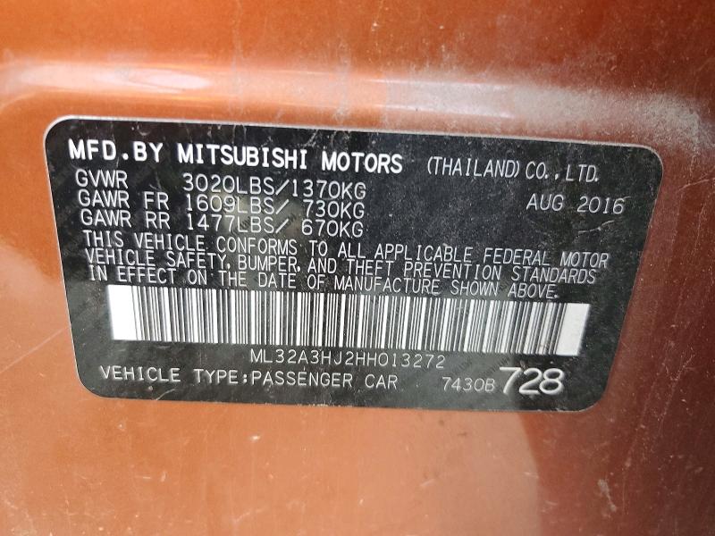Продажа на аукционе авто 2017 Mitsubishi Mirage, vin: ML32A3HJ2HH013272, номер лота: 50827106