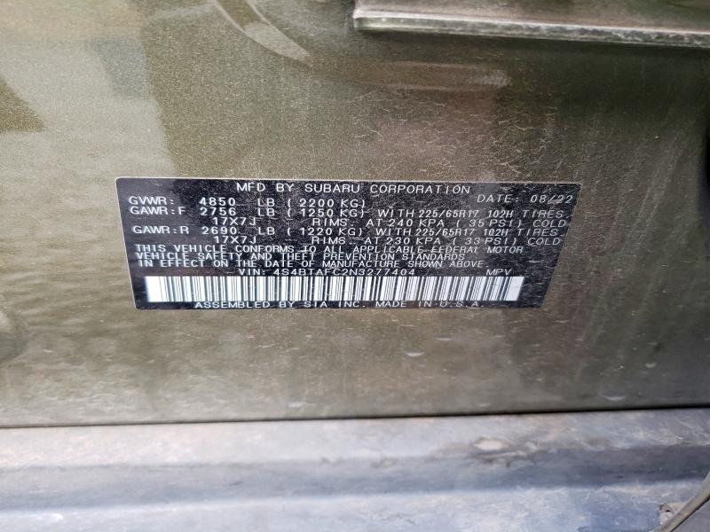 Aukcja sprzedaży 2022 Subaru Outback, vin: 4S4BTAFC2N3277404, numer aukcji: 50105506