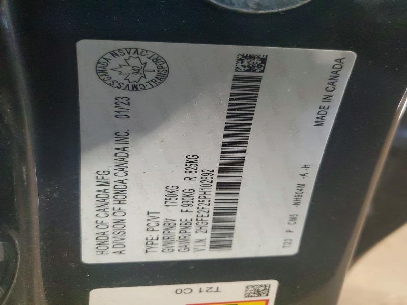 51180836 :رقم المزاد ، 2HGFE2F25PH102692 vin ، 2023 Honda Civic مزاد بيع