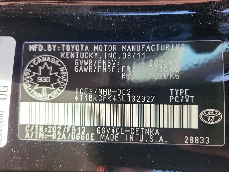 Продаж на аукціоні авто 2011 Toyota Camry, vin: 4T1BK3EK4BU132927, номер лоту: 50461436