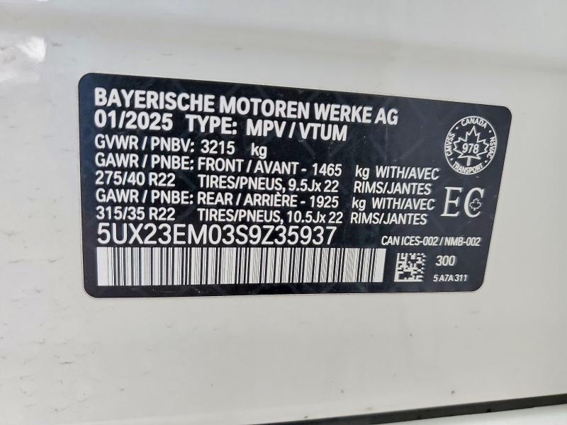 Продаж на аукціоні авто 2025 Bmw X7, vin: 5UX23EM03S9Z35937, номер лоту: 48675416