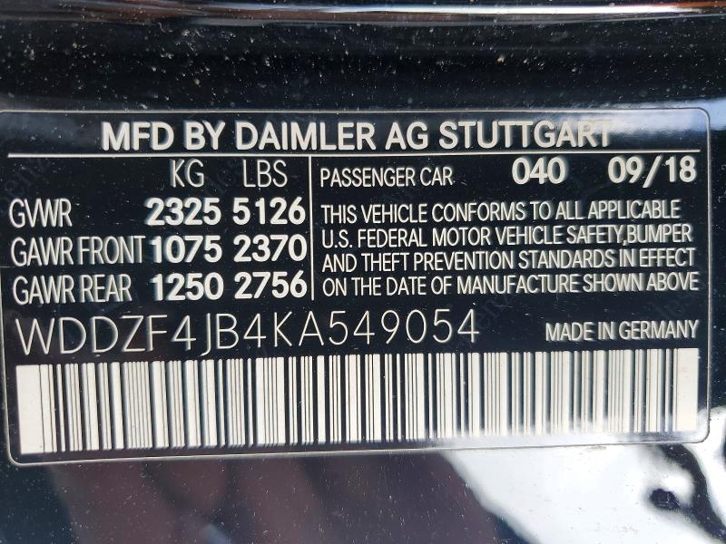 Aukcja sprzedaży 2019 Mercedes-benz E, vin: WDDZF4JB4KA549054, numer aukcji: 50561176