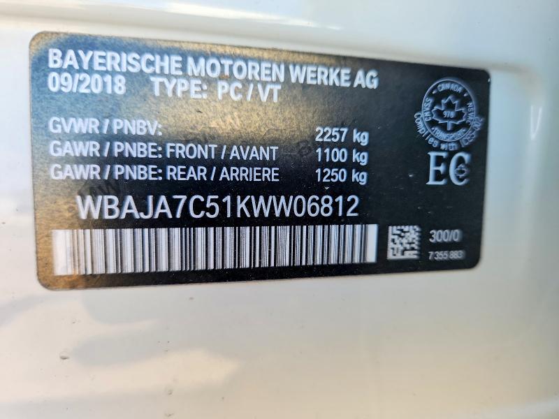 Продаж на аукціоні авто 2019 Bmw 530, vin: WBAJA7C51KWW06812, номер лоту: 49926236