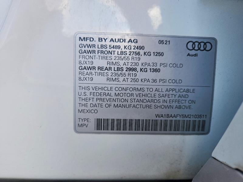 48257166 :رقم المزاد ، WA1BAAFY5M2103511 vin ، 2021 Audi Q5 مزاد بيع