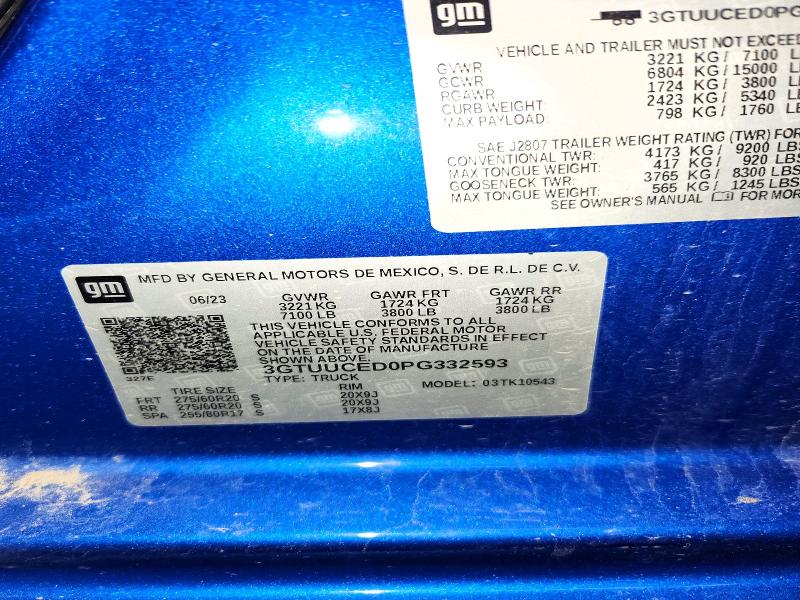 Продаж на аукціоні авто 2023 Gmc Sierra, vin: 3GTUUCED0PG332593, номер лоту: 49244316