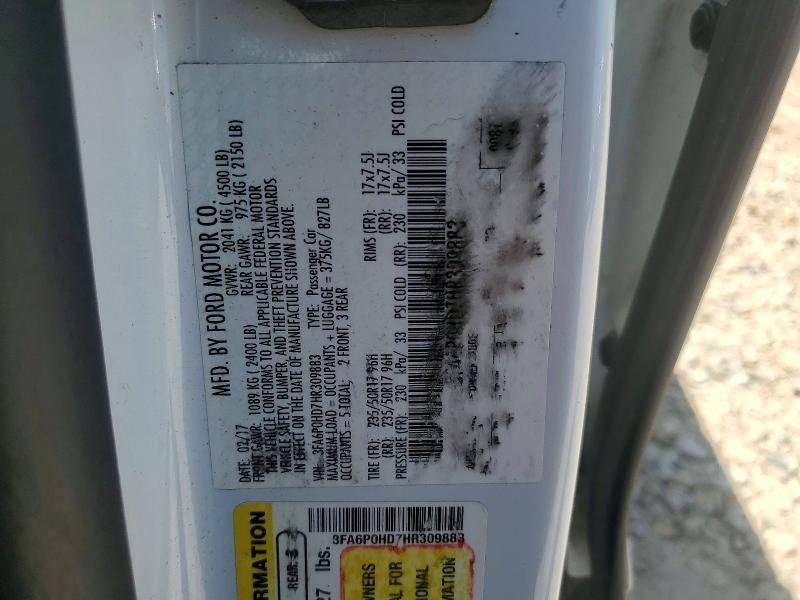Продаж на аукціоні авто 2017 Ford Fusion, vin: 3FA6P0HD7HR309883, номер лоту: 50450826