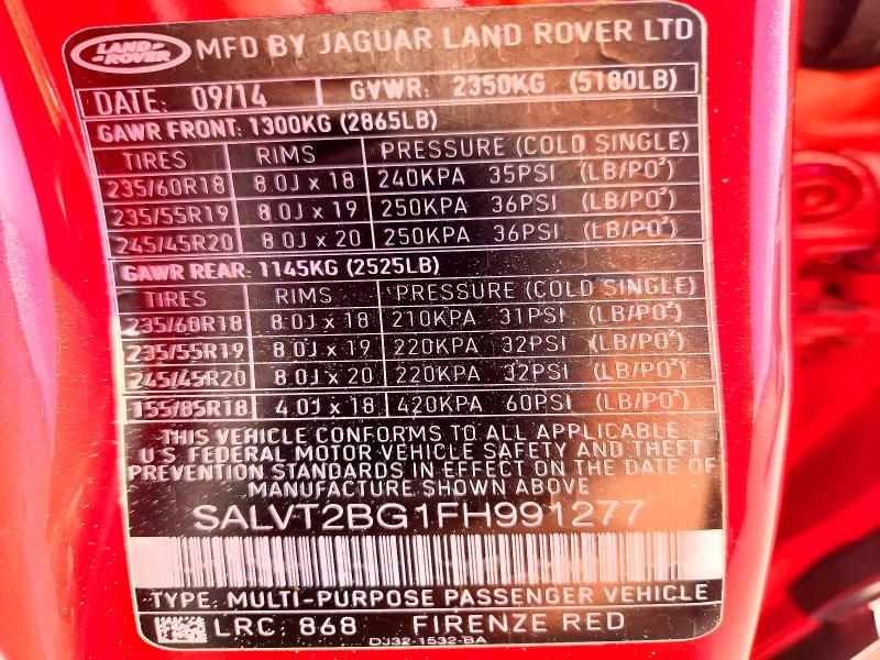Продажа на аукционе авто 2015 Land Rover Range Rover Evoque, vin: SALVT2BG1FH991277, номер лота: 48014946