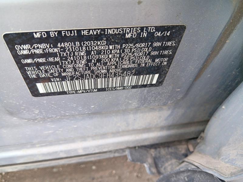 2015 Subaru Forester მანქანა იყიდება აუქციონზე, vin: JF2SJADC9FH435482, აუქციონის ნომერი: 49489036
