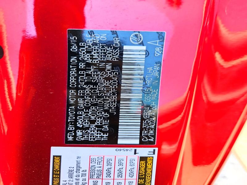50648126 :رقم المزاد ، JTHSE5BC7F5004751 vin ، 2015 Lexus Rc مزاد بيع