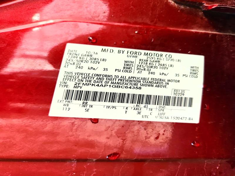 Продаж на аукціоні авто 2016 Ford Edge, vin: 2FMPK4AP1GBC64358, номер лоту: 48529156