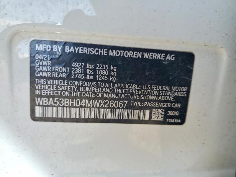 Aukcja sprzedaży 2021 Bmw 530, vin: WBA53BH04MWX26067, numer aukcji: 51155026