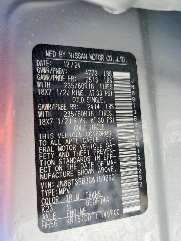 Продажа на аукционе авто 2025 Nissan Rogue, vin: JN8BT3BB3SW159292, номер лота: 50724786
