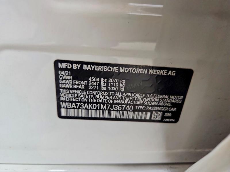 2021 Bmw 228xi მანქანა იყიდება აუქციონზე, vin: WBA73AK01M7J36740, აუქციონის ნომერი: 49393726