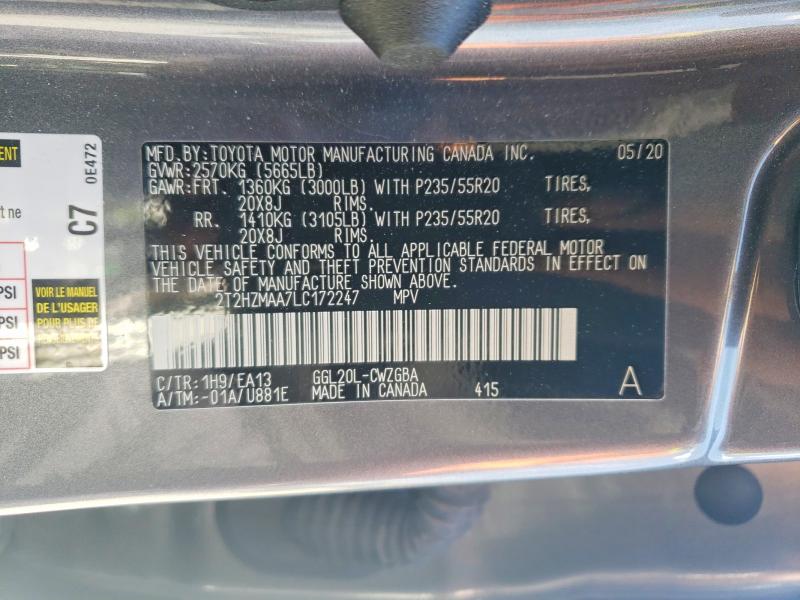 2020 Lexus Rx მანქანა იყიდება აუქციონზე, vin: 2T2HZMAA7LC172247, აუქციონის ნომერი: 49794836