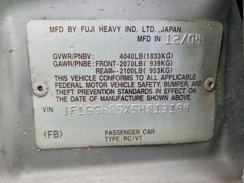 50701856 :رقم المزاد ، JF1GG685X5H813194 vin ، 2005 Subaru Impreza مزاد بيع