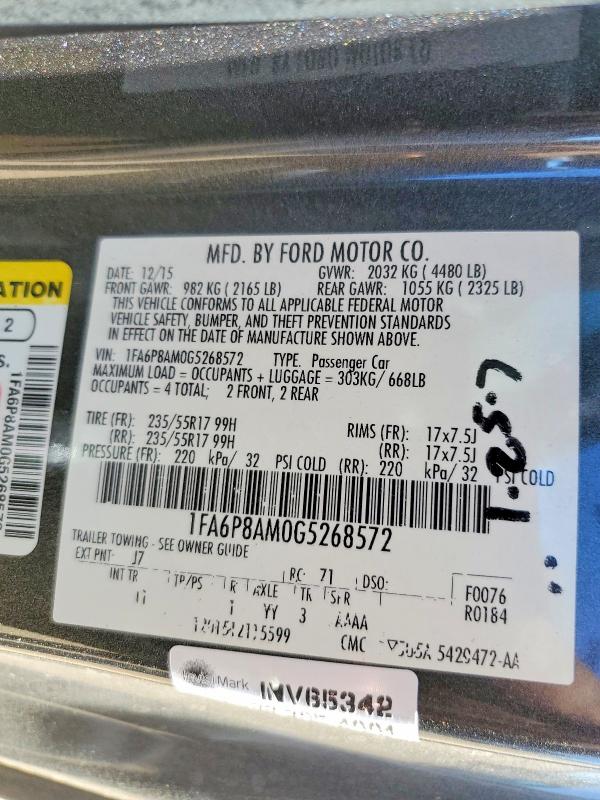 Продажа на аукционе авто 2016 Ford Mustang, vin: 1FA6P8AM0G5268572, номер лота: 49797516