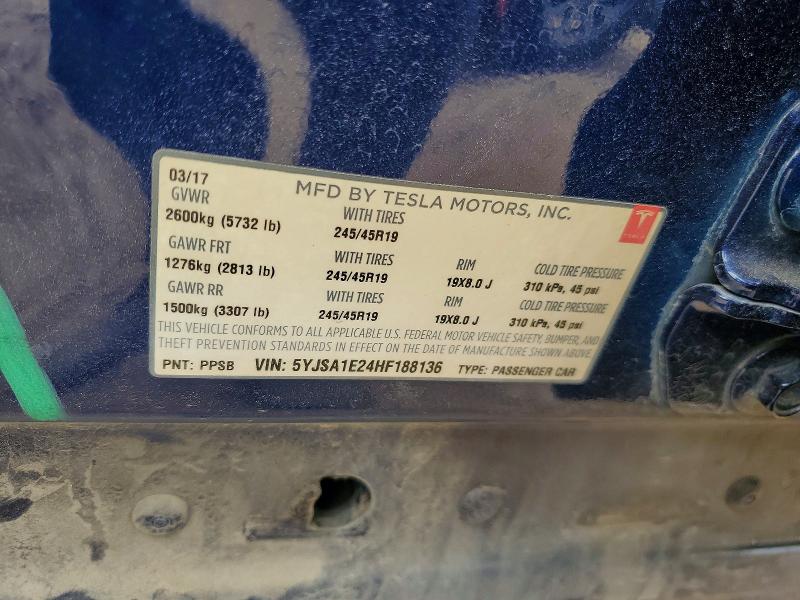 Продажа на аукционе авто 2017 Tesla Model S, vin: 5YJSA1E24HF188136, номер лота: 51124246