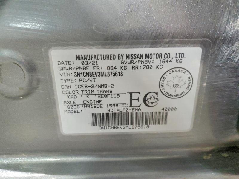 Aukcja sprzedaży 2021 Nissan Versa, vin: 3N1CN8EV3ML875618, numer aukcji: 51451886