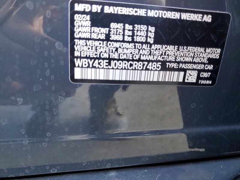 48990746 :رقم المزاد ، WBY43EJ09RCR87485 vin ، 2024 Bmw I7 مزاد بيع