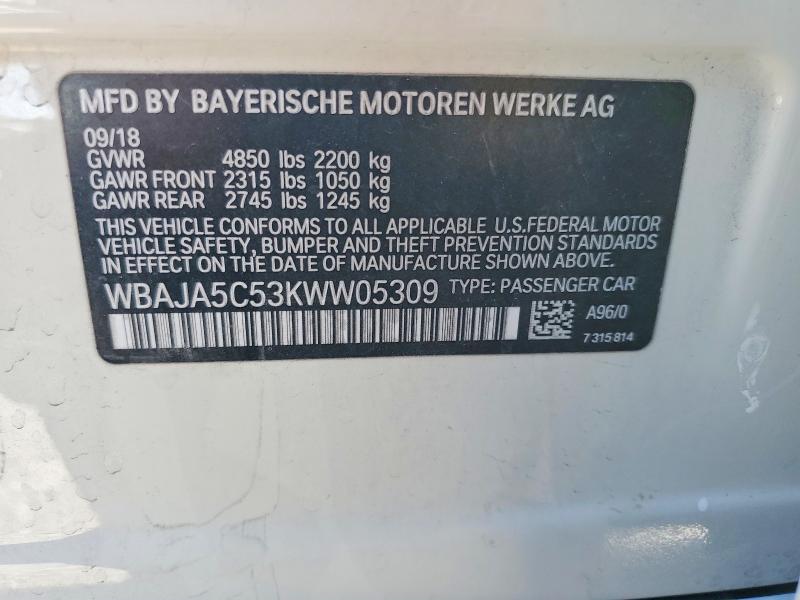 Auction sale of the 2019 Bmw 530, vin: WBAJA5C53KWW05309, lot number: 50750426